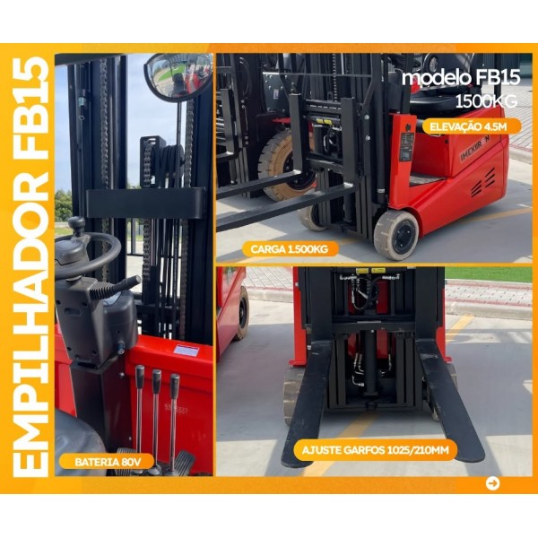 Empilhador elétrico 1.5t 3 rodas - bateria lítio Mod.FB15S