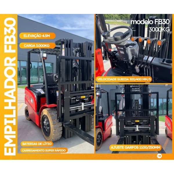 Empilhador elétrico 3.0t 4 rodas - bateria lítio Mod.FB30